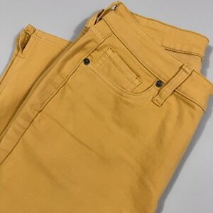 Cosmic Blue Love Mustard Yellow Skinny Jeans Ankle Slit Size 28 C250FTN-BTY